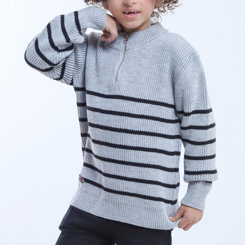 بيبو بلوفر اولادي مقلم أكمام طويلة_رمادي - Image 2